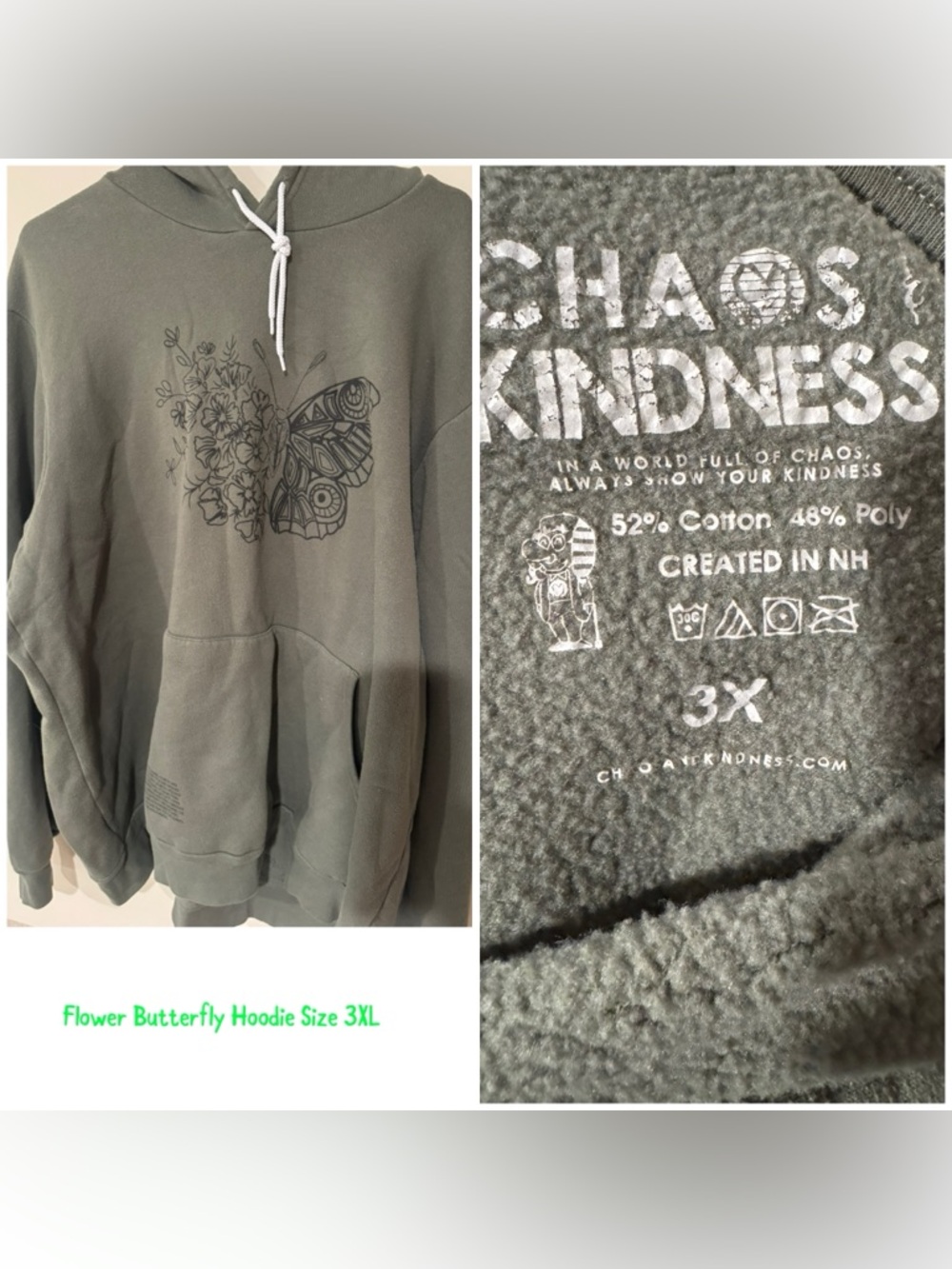 Olive Green Flower Butterfly Hoodie - 3X